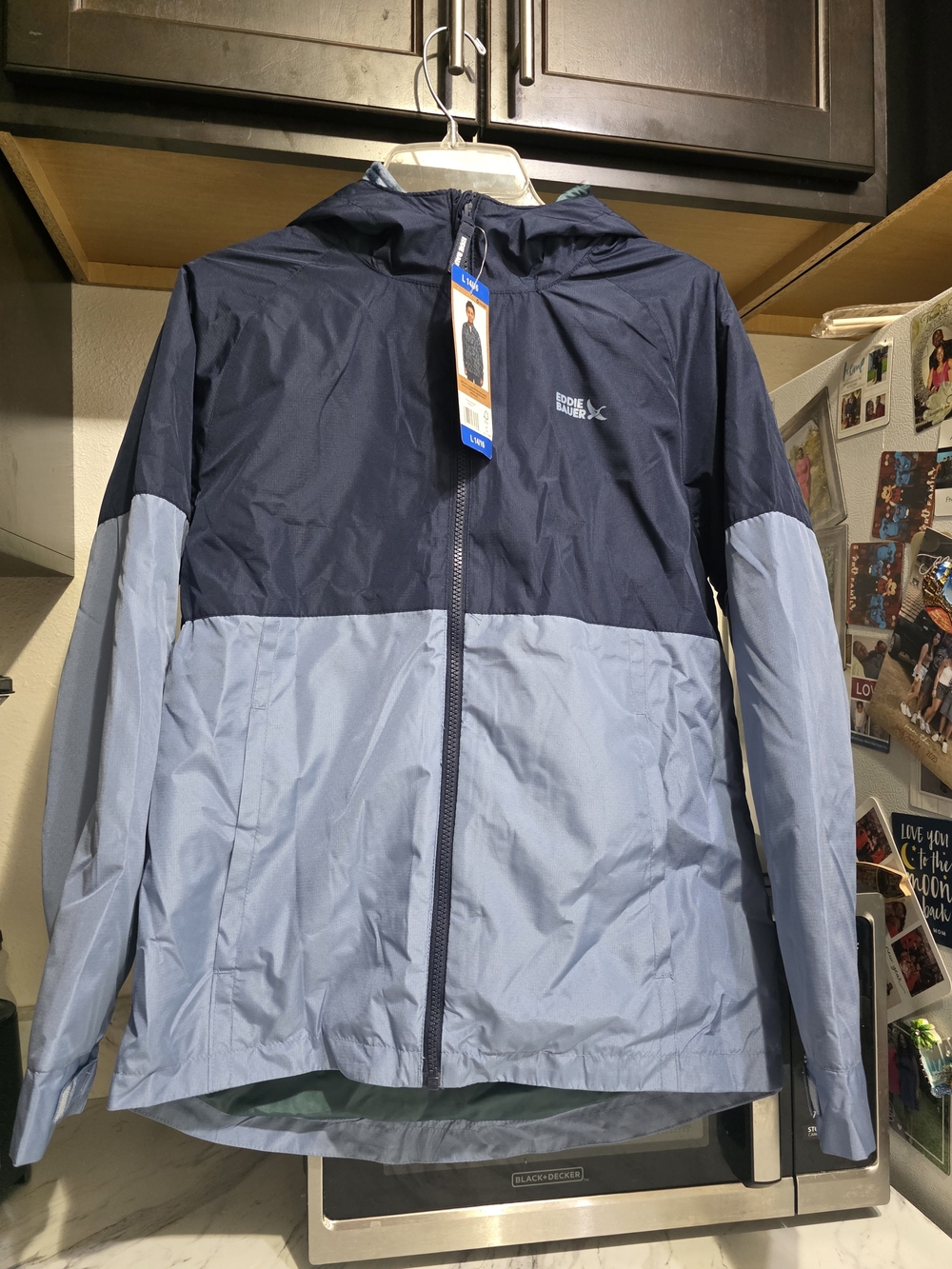 Eddie Bauer Two-Tone Hooded Windbreaker in Navy & Light Blue Youth Boys 14/16 - Picture 6 of 12